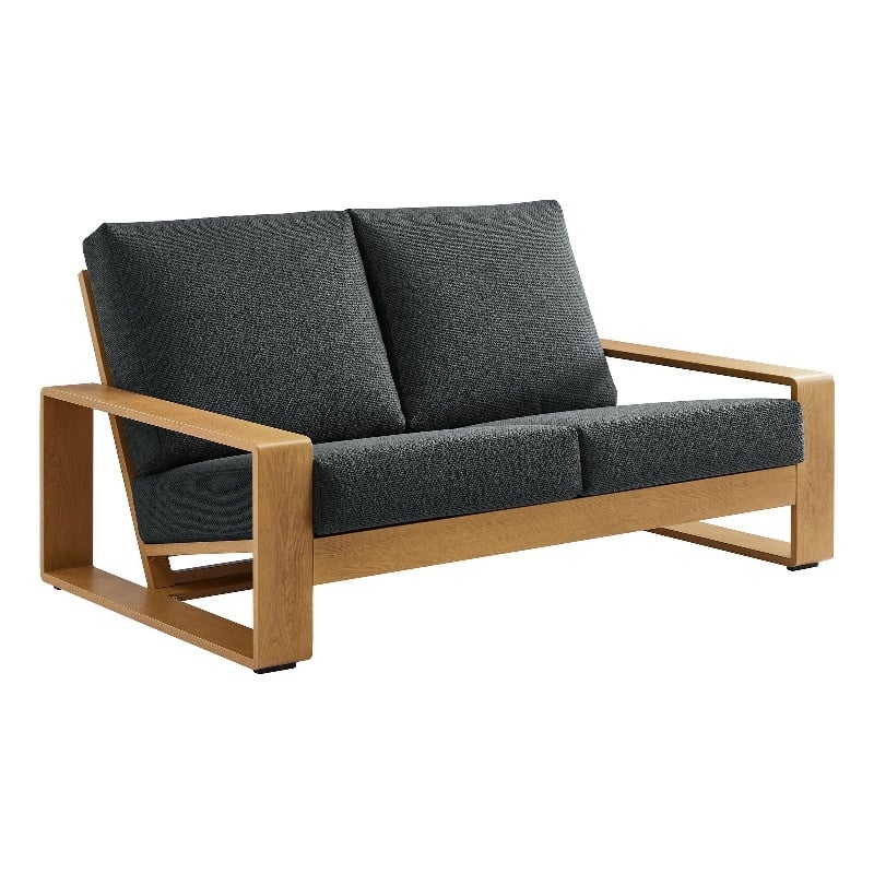 Lirienne Outdoor Patio Aluminum Faux Wood Loveseat in Charcoal Natural