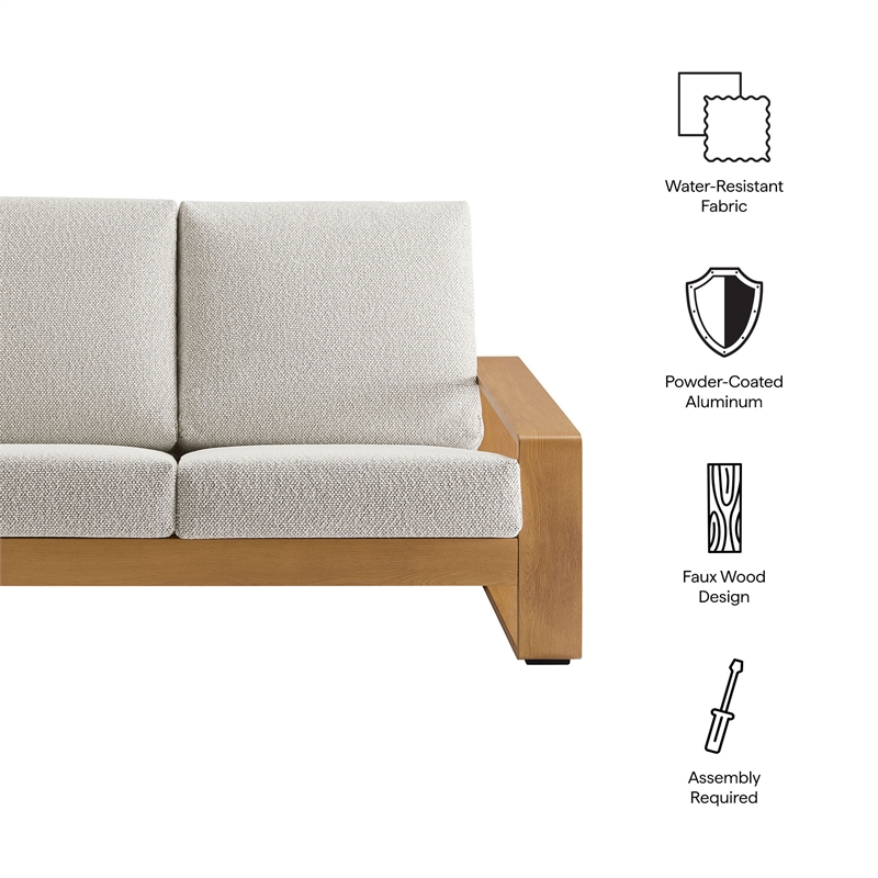 Lirienne Outdoor Patio Aluminum Faux Wood Loveseat in Ivory Natural