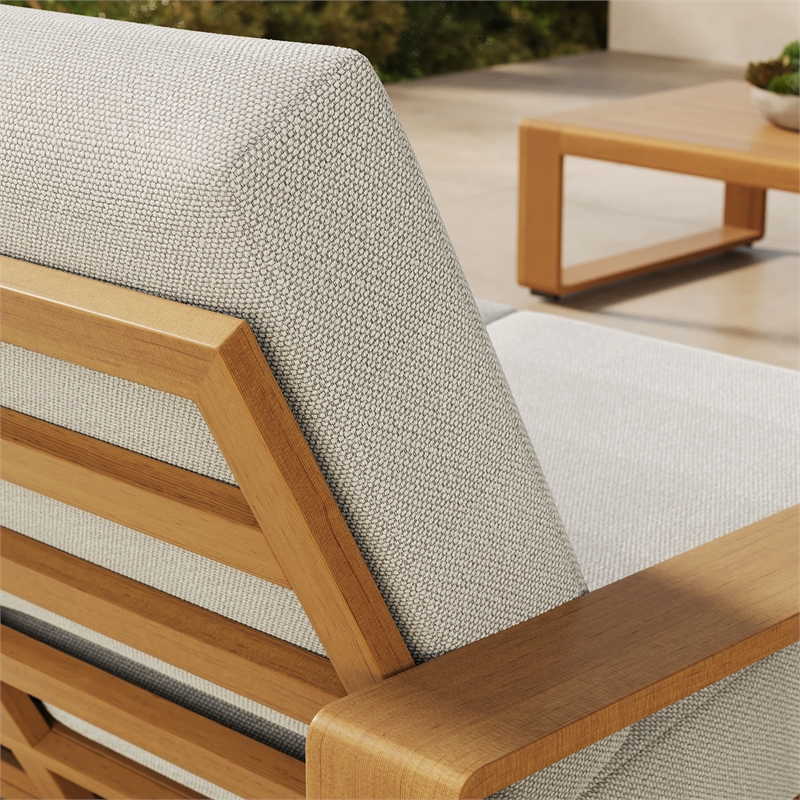 Lirienne Outdoor Patio Aluminum Faux Wood Loveseat in Ivory Natural