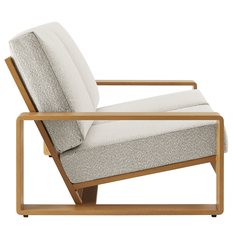 Lirienne Outdoor Patio Aluminum Faux Wood Loveseat in Ivory Natural