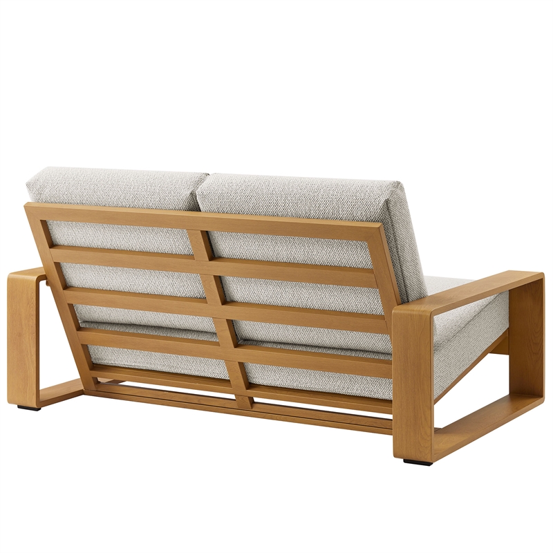 Lirienne Outdoor Patio Aluminum Faux Wood Loveseat in Ivory Natural