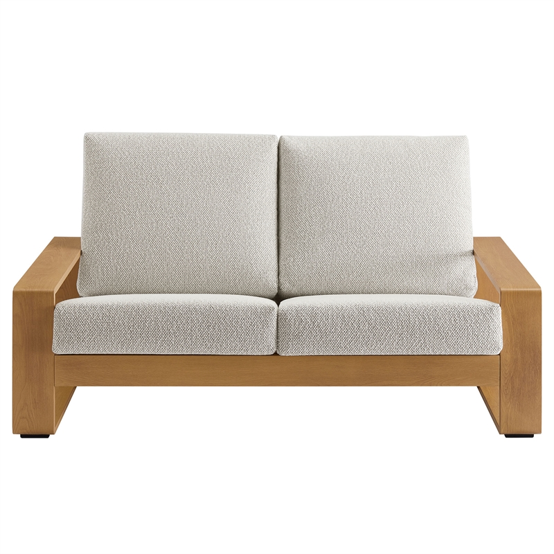 Lirienne Outdoor Patio Aluminum Faux Wood Loveseat in Ivory Natural