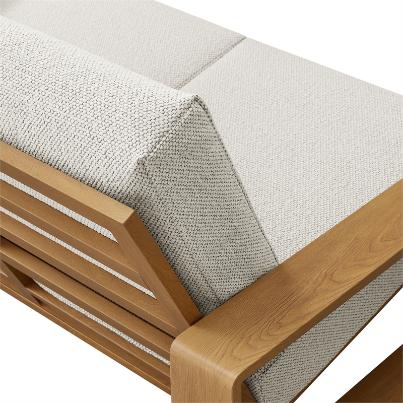 Lirienne Outdoor Patio Aluminum Faux Wood Loveseat in Ivory Natural