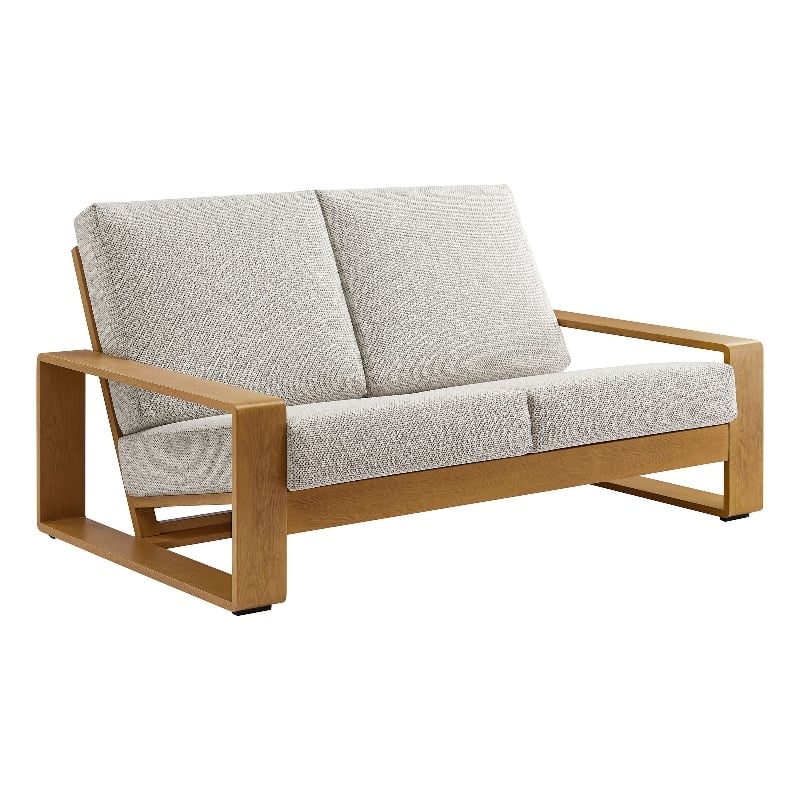 Lirienne Outdoor Patio Aluminum Faux Wood Loveseat in Ivory Natural