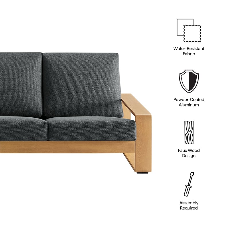 Lirienne Outdoor Patio Aluminum Faux Wood Sofa in Charcoal Natural