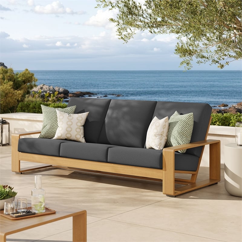 Lirienne Outdoor Patio Aluminum Faux Wood Sofa in Charcoal Natural