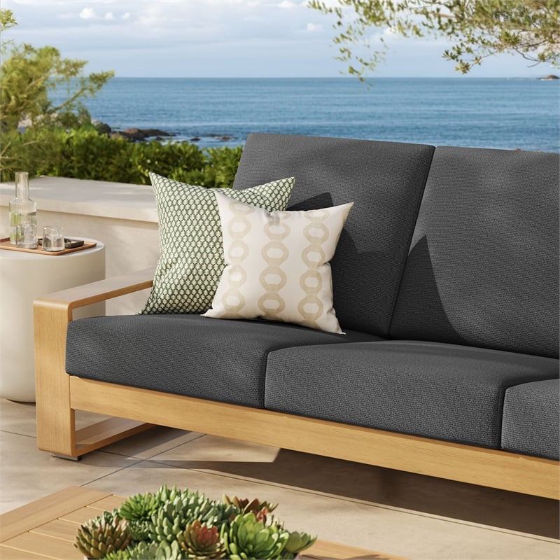 Lirienne Outdoor Patio Aluminum Faux Wood Sofa in Charcoal Natural
