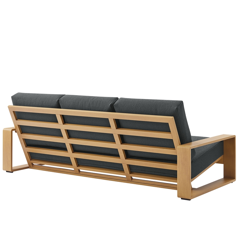 Lirienne Outdoor Patio Aluminum Faux Wood Sofa in Charcoal Natural