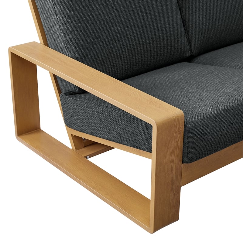 Lirienne Outdoor Patio Aluminum Faux Wood Sofa in Charcoal Natural