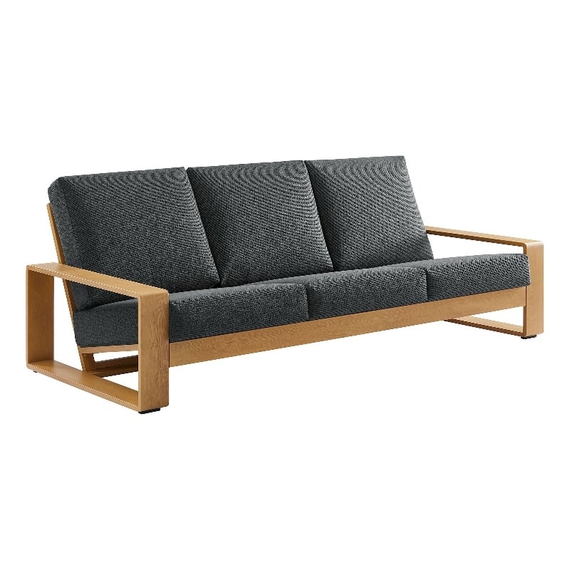 Lirienne Outdoor Patio Aluminum Faux Wood Sofa in Charcoal Natural