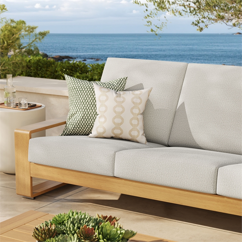 Lirienne Outdoor Patio Aluminum Faux Wood Sofa in Ivory Natural