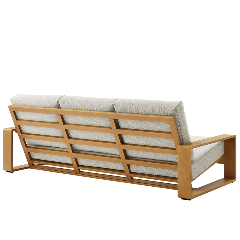 Lirienne Outdoor Patio Aluminum Faux Wood Sofa in Ivory Natural