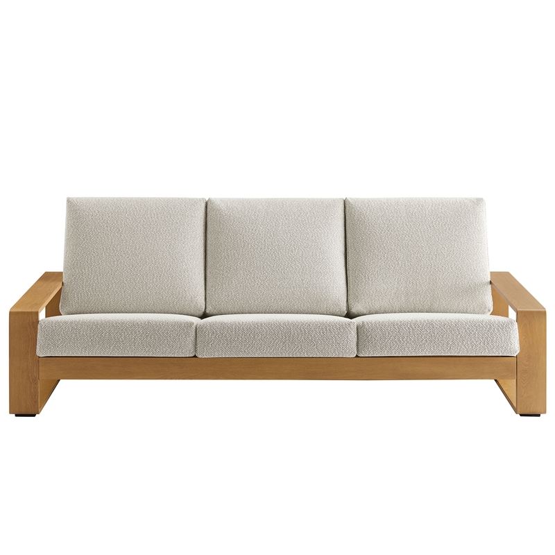 Lirienne Outdoor Patio Aluminum Faux Wood Sofa in Ivory Natural