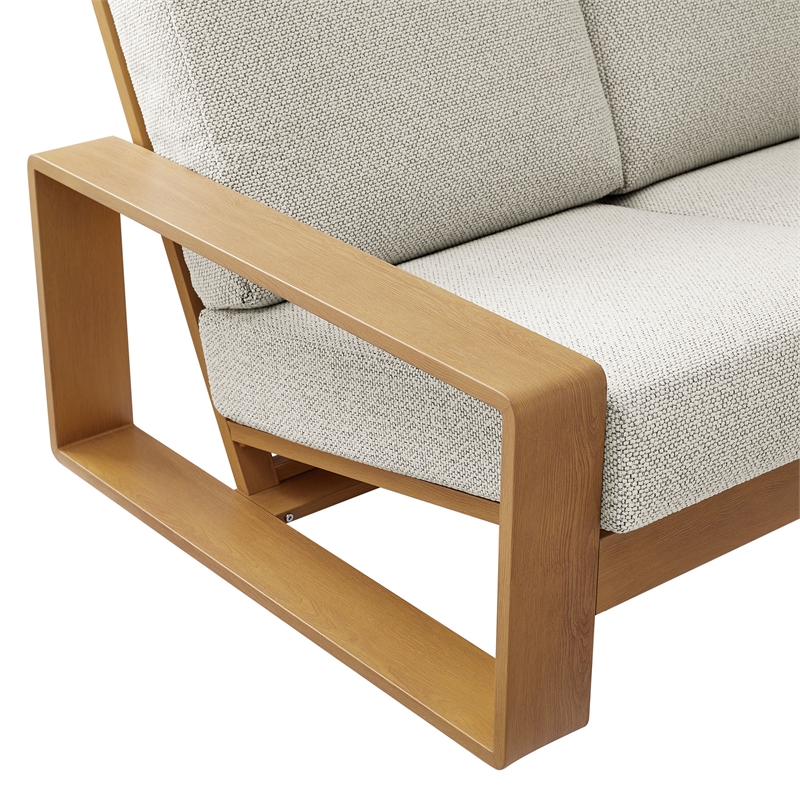 Lirienne Outdoor Patio Aluminum Faux Wood Sofa in Ivory Natural