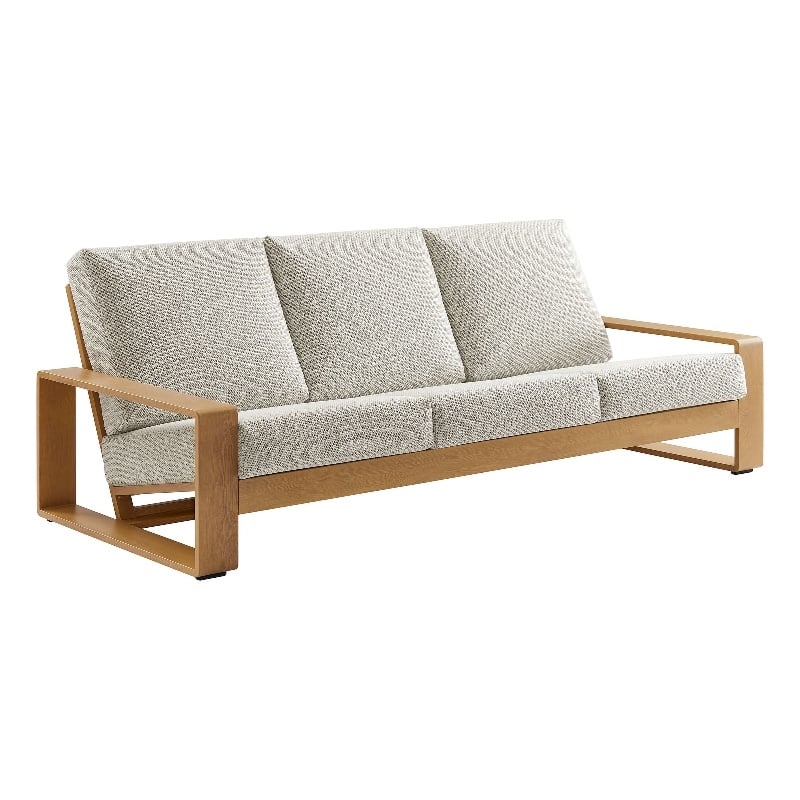 Lirienne Outdoor Patio Aluminum Faux Wood Sofa in Ivory Natural