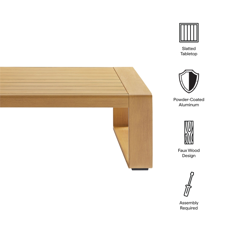 Lirienne Outdoor Patio Aluminum Faux Wood Coffee Table in Natural