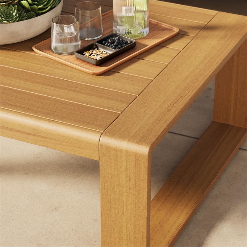 Lirienne Outdoor Patio Aluminum Faux Wood Coffee Table in Natural