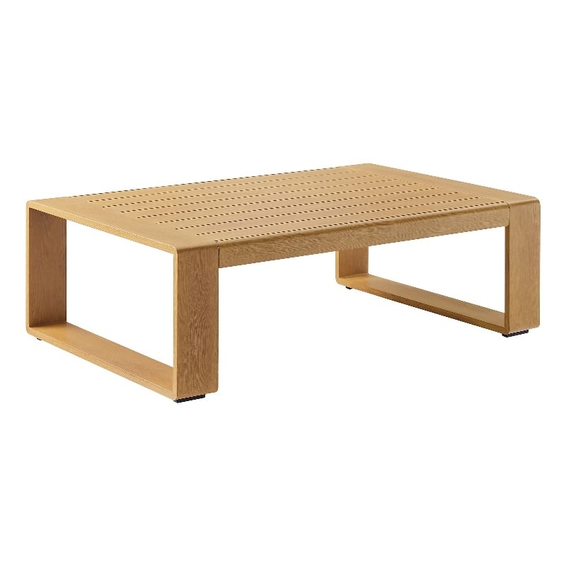 Lirienne Outdoor Patio Aluminum Faux Wood Coffee Table in Natural