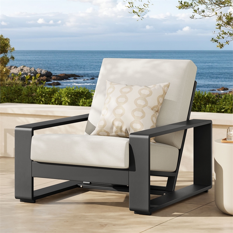 Lirienne Outdoor Patio Aluminum Armchair in Cream Gray
