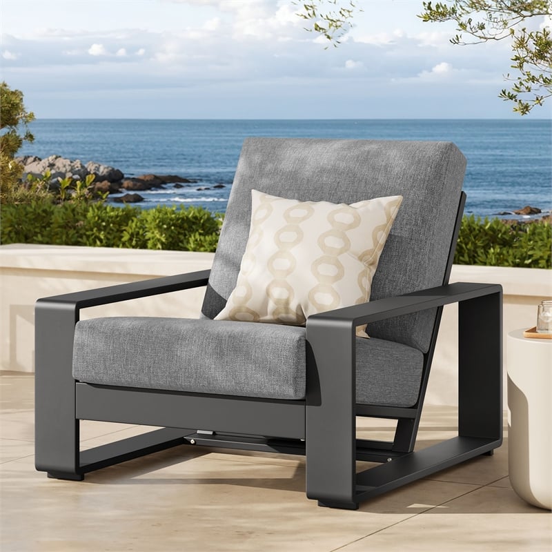 Lirienne Outdoor Patio Aluminum Armchair in Light Gray Gray