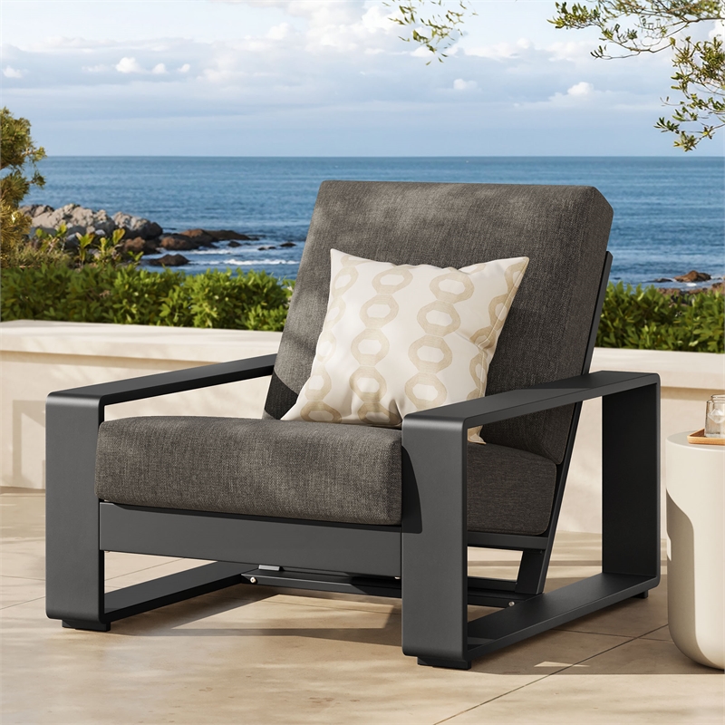 Lirienne Outdoor Patio Aluminum Armchair in Smoke