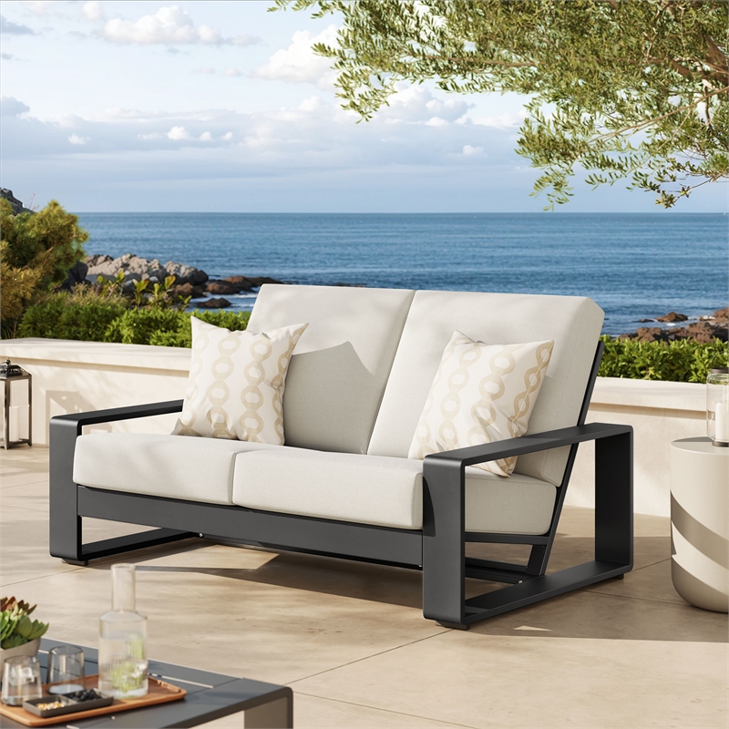 Lirienne Outdoor Patio Aluminum Loveseat in Cream Gray