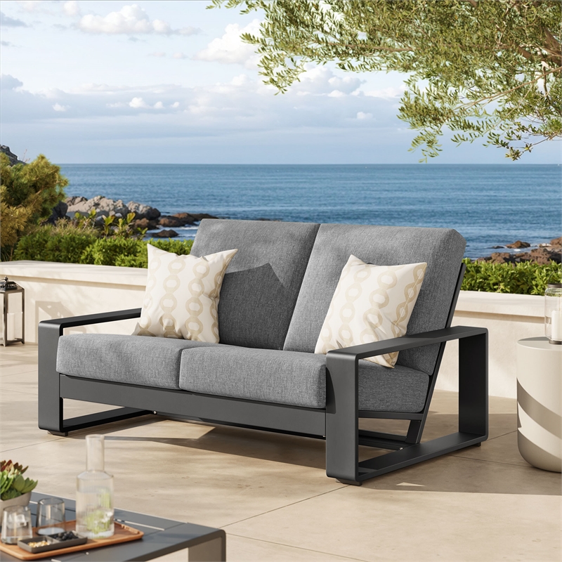Lirienne Outdoor Patio Aluminum Loveseat in Light Gray Gray