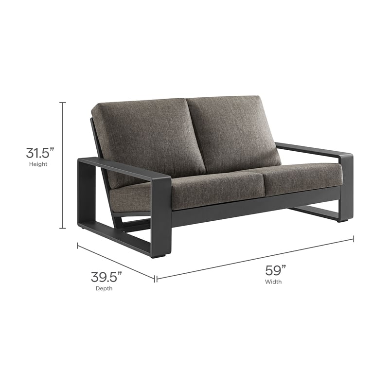 Lirienne Outdoor Patio Aluminum Loveseat in Smoke Gray