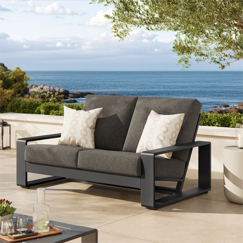 Lirienne Outdoor Patio Aluminum Loveseat in Smoke Gray