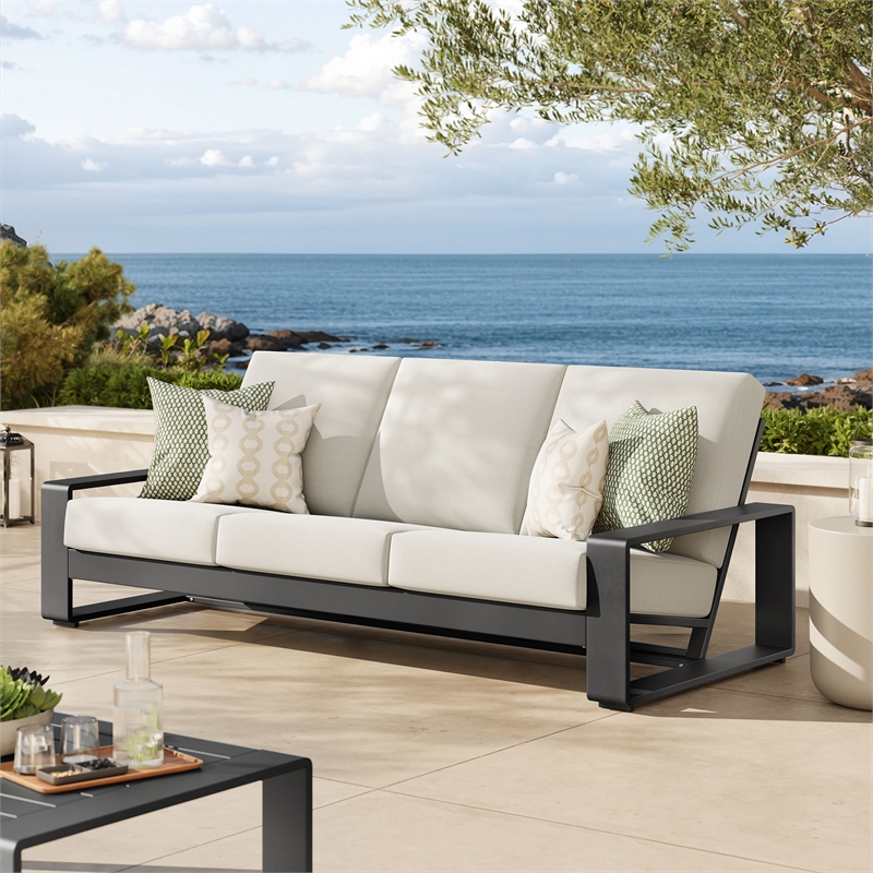 Lirienne Outdoor Patio Aluminum Sofa in Cream Gray