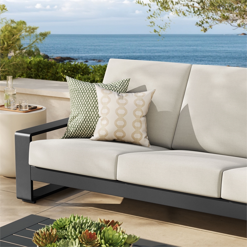 Lirienne Outdoor Patio Aluminum Sofa in Cream Gray