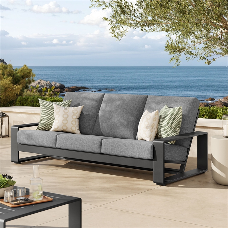Lirienne Outdoor Patio Aluminum Sofa in Light Gray Gray