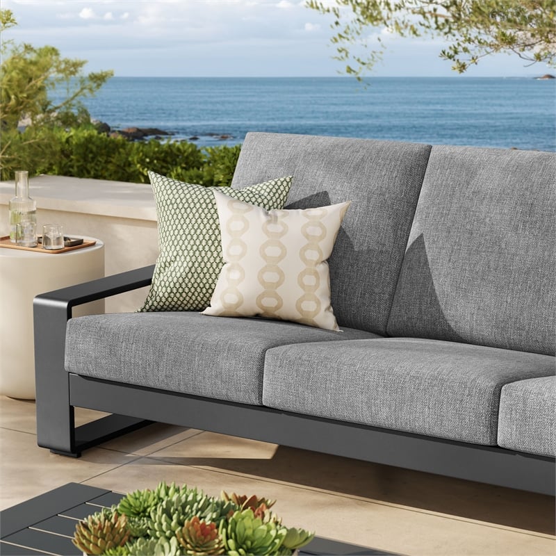 Lirienne Outdoor Patio Aluminum Sofa in Light Gray Gray