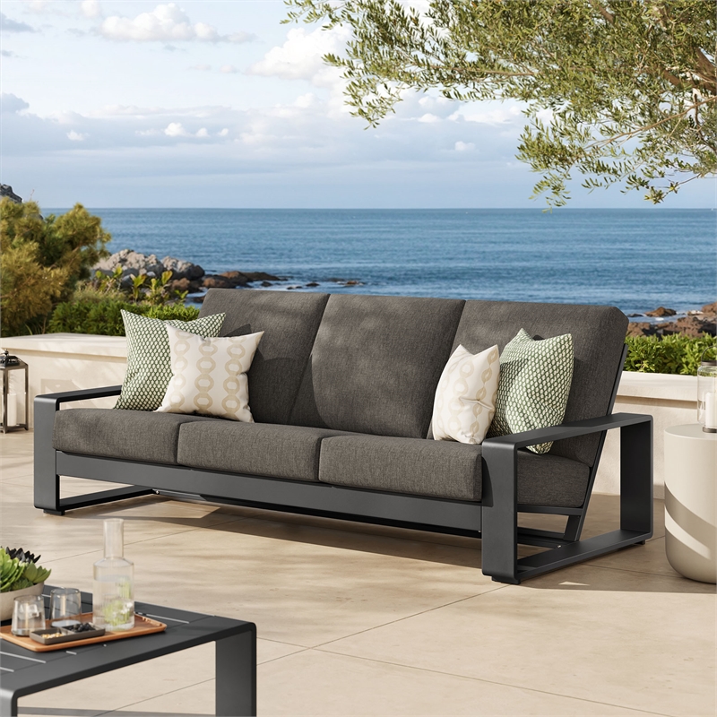 Lirienne Outdoor Patio Aluminum Sofa in Smoke Gray