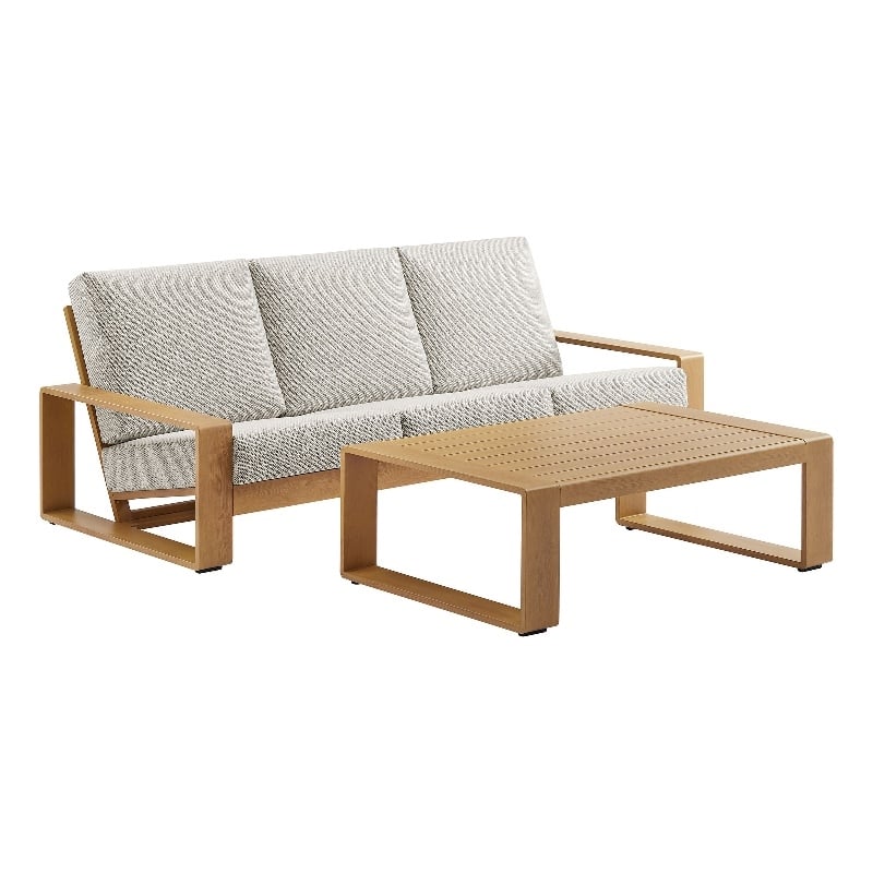 Lirienne 2-Piece Outdoor Patio Aluminum Faux Wood Furniture Set in Ivory Natural