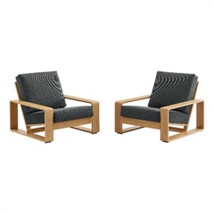 Lirienne Outdoor Patio Aluminum Faux Wood Armchairs Set of 2 in Charcoal Natural