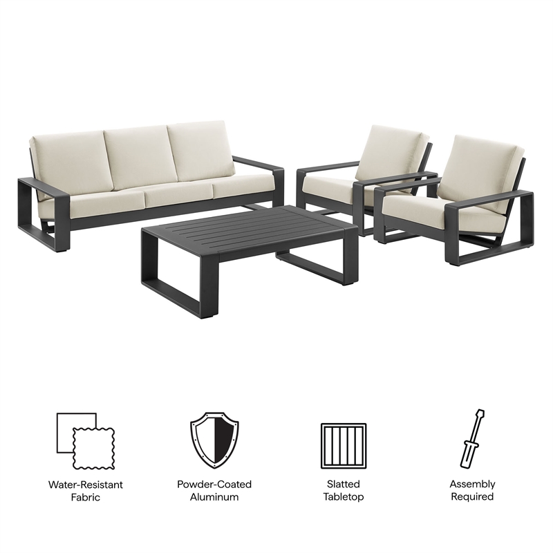 Modway Lirienne 4-Piece Outdoor Patio Aluminum Furniture Set in Cream