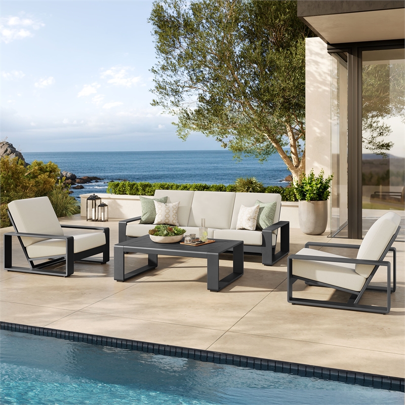 Modway Lirienne 4-Piece Outdoor Patio Aluminum Furniture Set in Cream