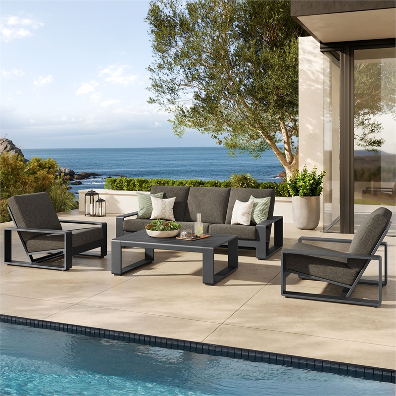 Modway Lirienne 4-Piece Outdoor Patio Aluminum Furniture Set in Smoke