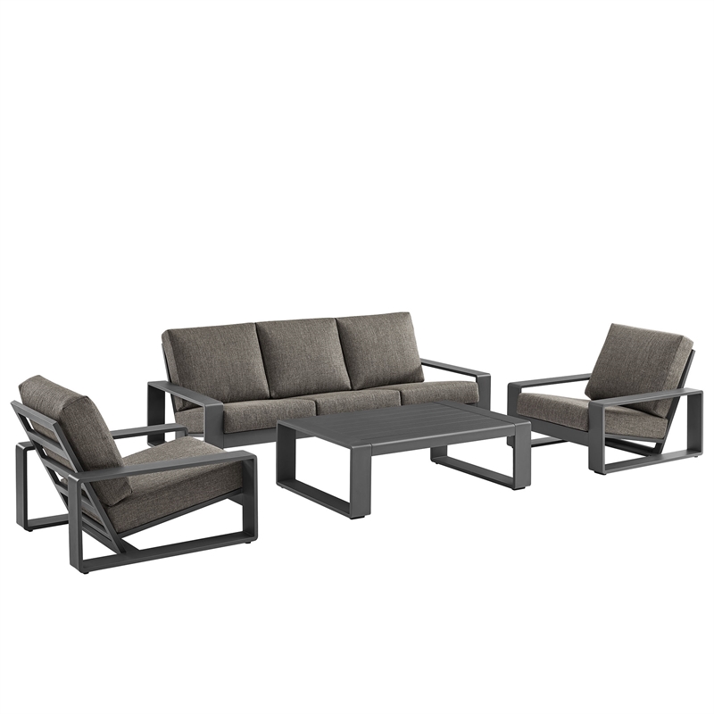 Modway Lirienne 4-Piece Outdoor Patio Aluminum Furniture Set in Smoke