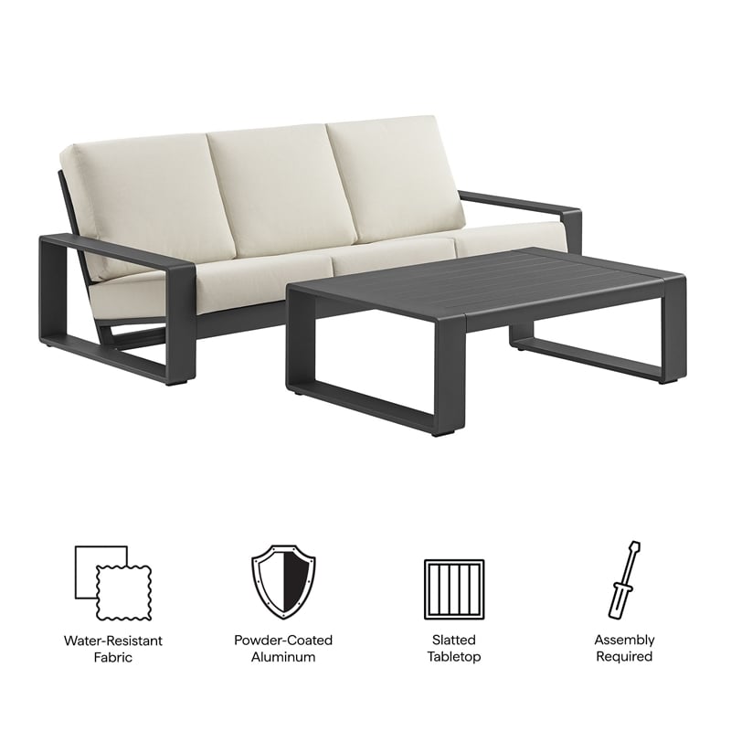 Lirienne 2-Piece Outdoor Patio Aluminum Furniture Set in Cream Gray