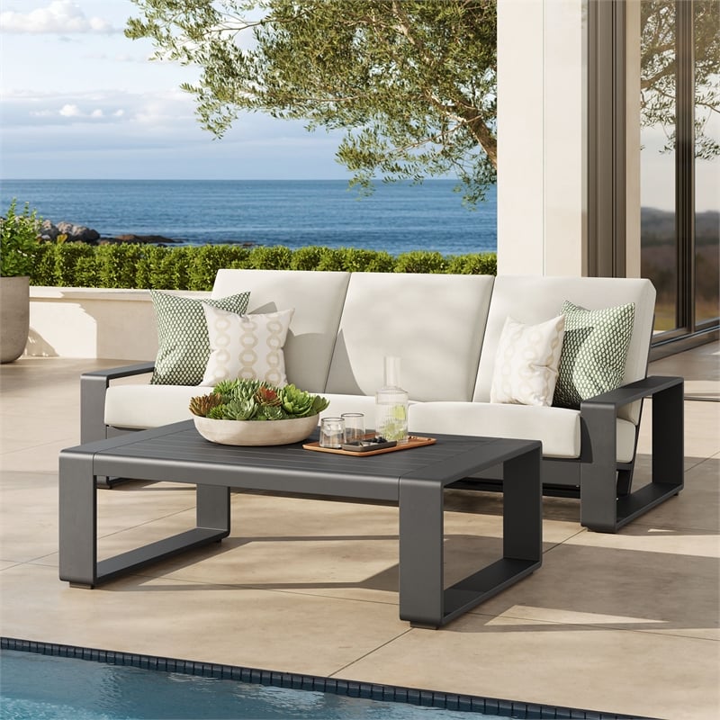 Lirienne 2-Piece Outdoor Patio Aluminum Furniture Set in Cream Gray