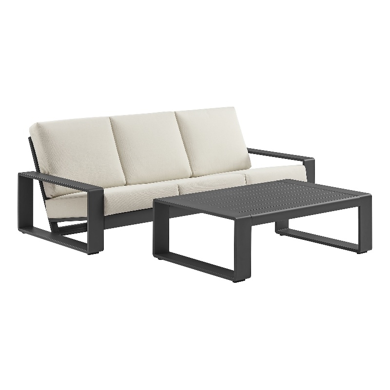 Lirienne 2-Piece Outdoor Patio Aluminum Furniture Set in Cream Gray