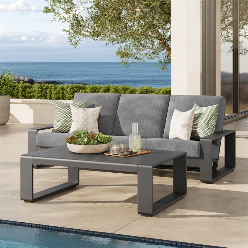 Lirienne 2-Piece Outdoor Patio Aluminum Furniture Set in Light Gray