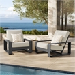 Lirienne Outdoor Patio Aluminum Faux Wood Armchairs Set of 2 in Cream