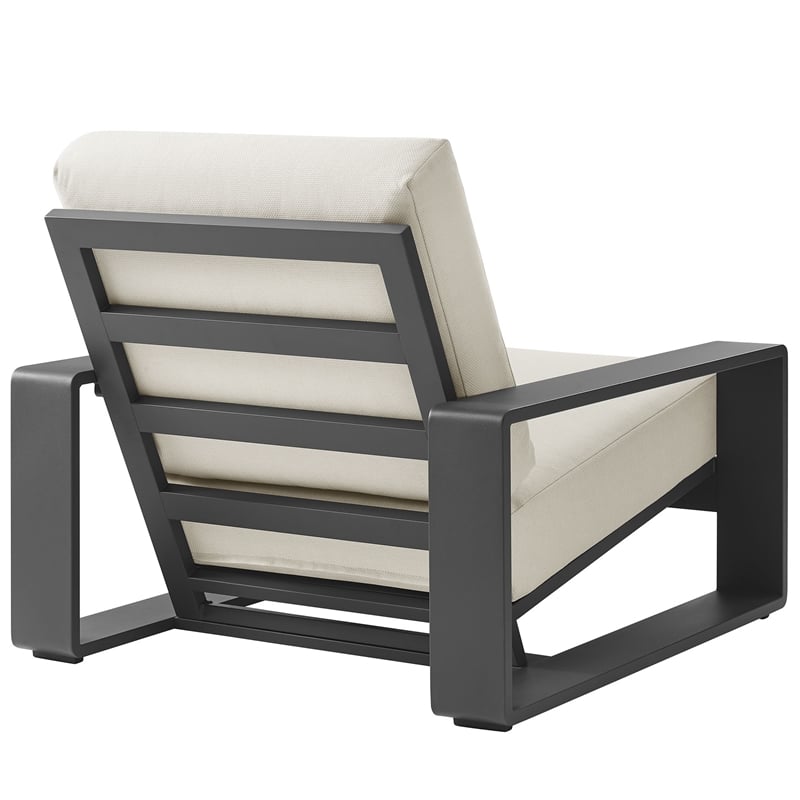 Lirienne Outdoor Patio Aluminum Faux Wood Armchairs Set of 2 in Cream