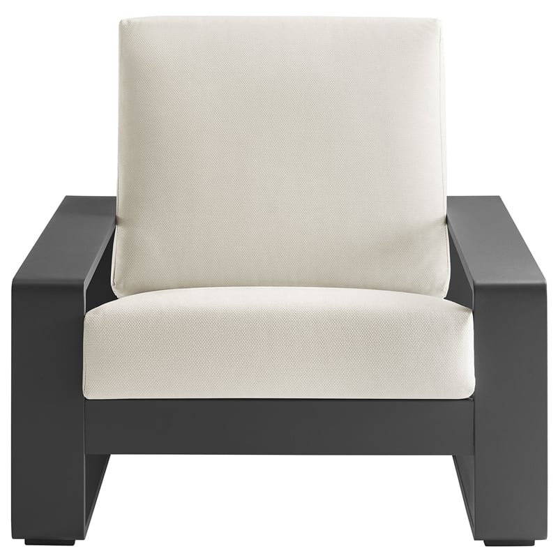 Lirienne Outdoor Patio Aluminum Faux Wood Armchairs Set of 2 in Cream