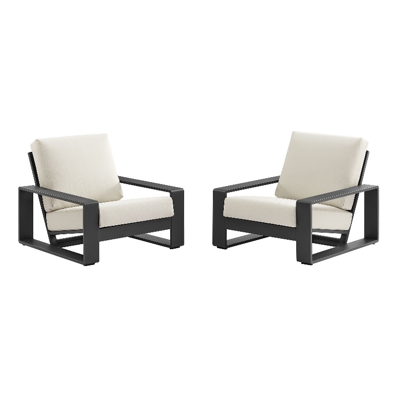 Lirienne Outdoor Patio Aluminum Faux Wood Armchairs Set of 2 in Cream