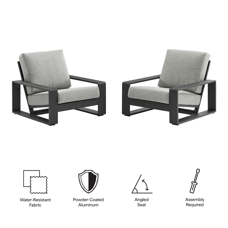 Lirienne Outdoor Patio Aluminum Faux Wood Armchairs Set of 2 in Light Gray