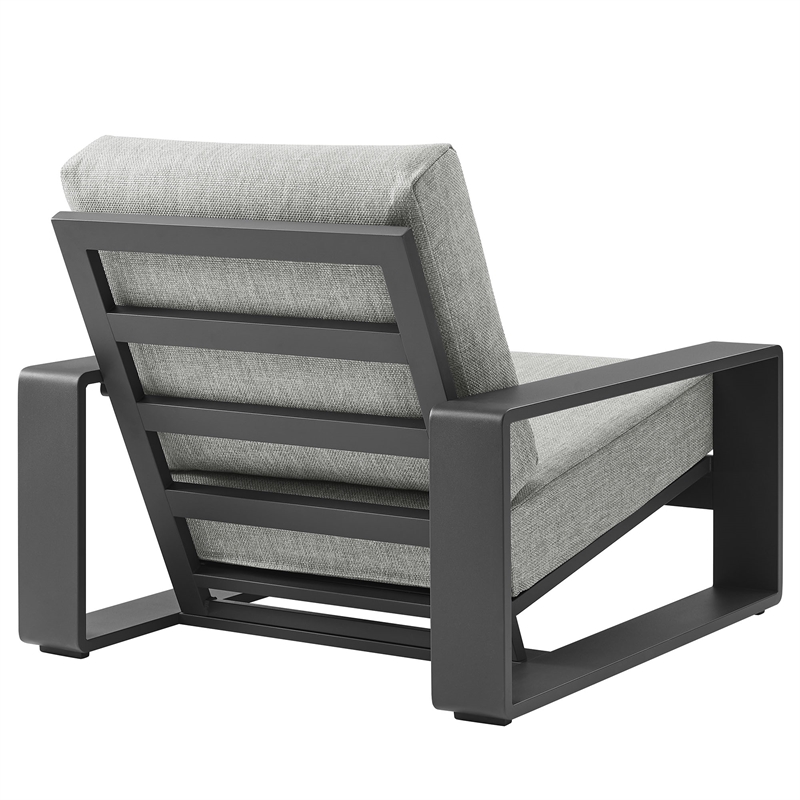 Lirienne Outdoor Patio Aluminum Faux Wood Armchairs Set of 2 in Light Gray